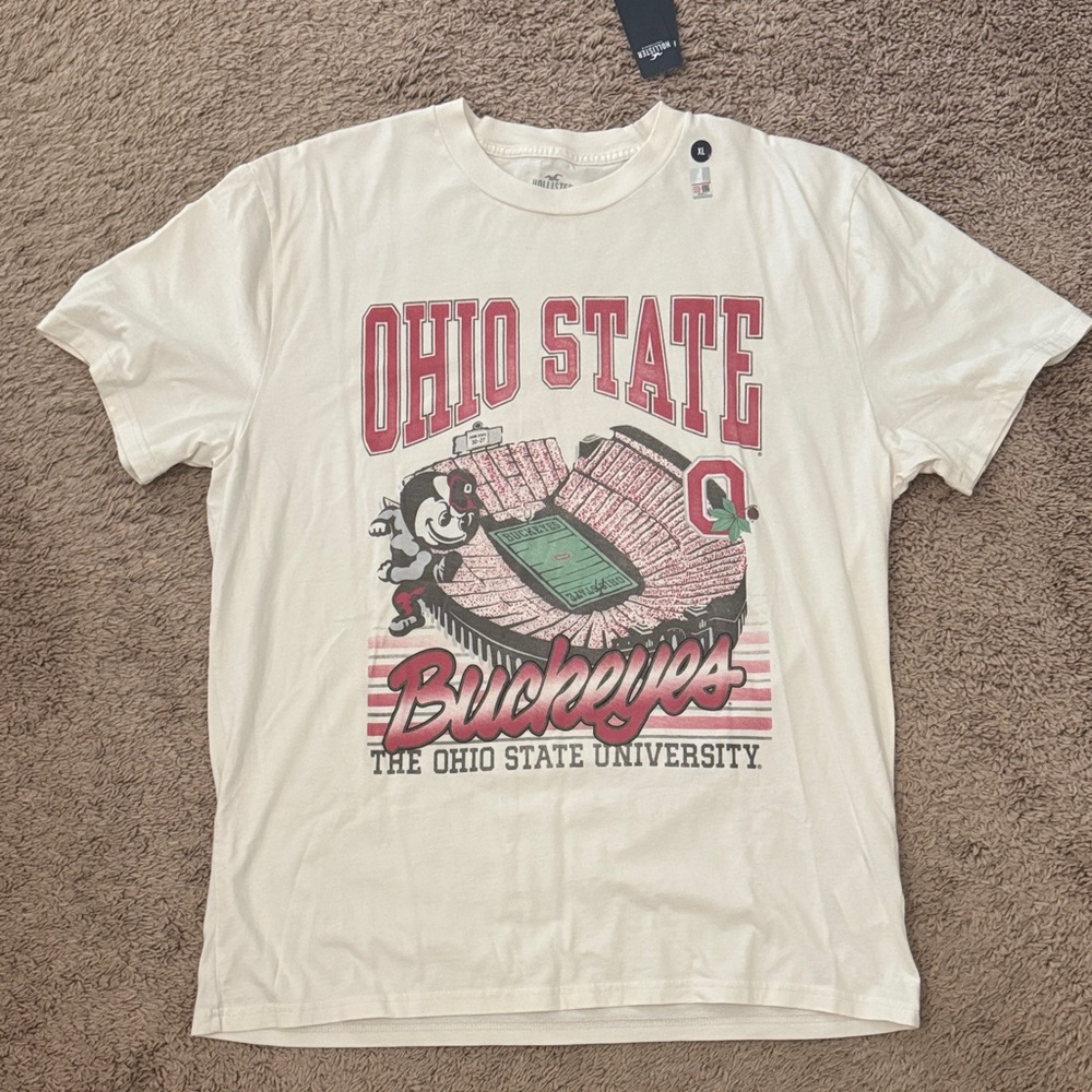 Hollister Ohio State University Graphic T-Shirt - Cream